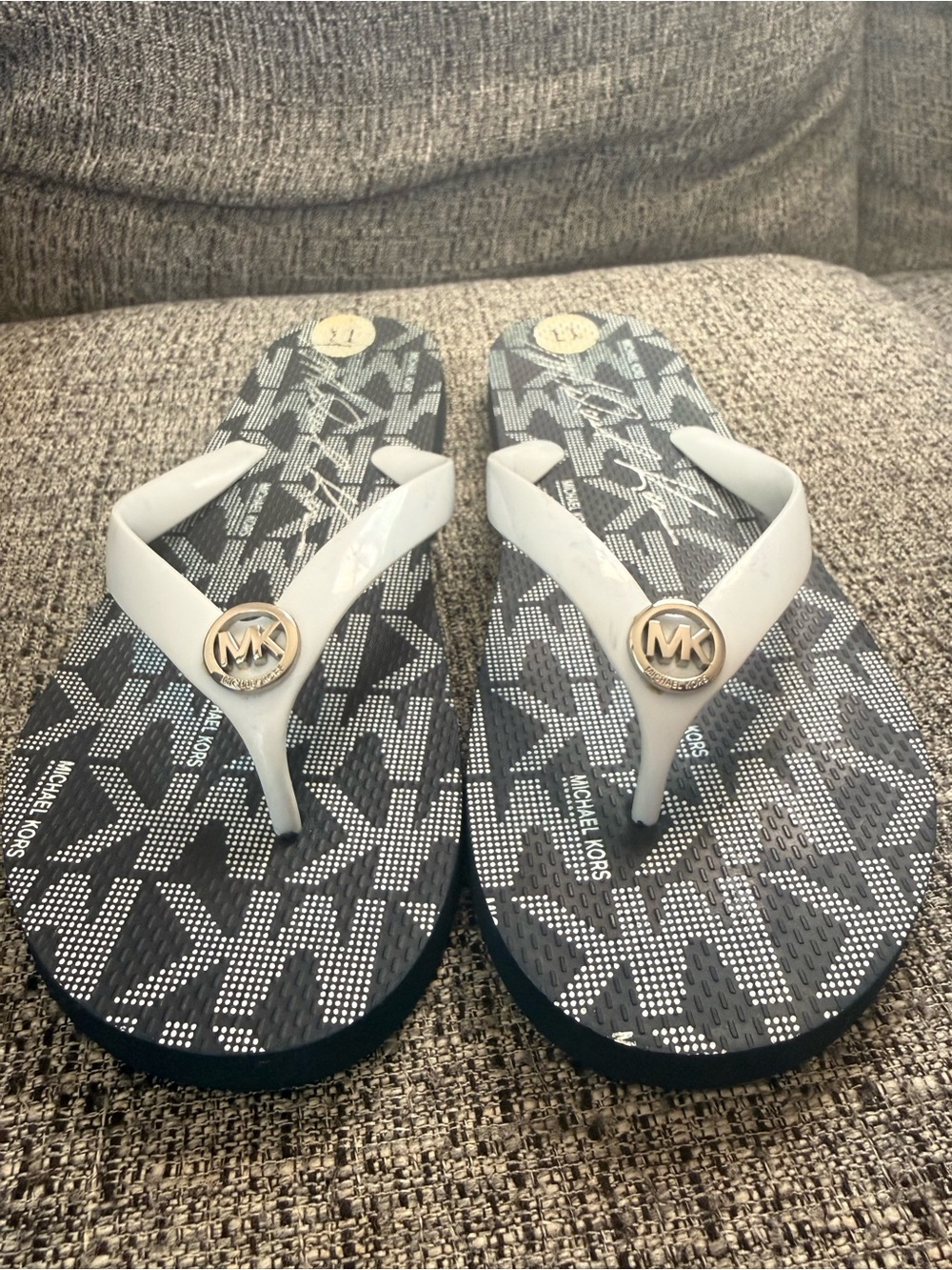 Michael Kors Black & White MK Logo Flip Flop Sandals